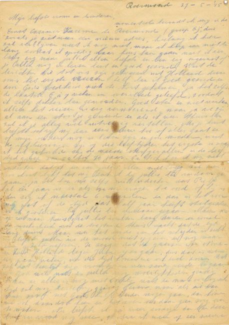 22 brief Pa uit Roermond, 27-5-'45 voorkant.jpg