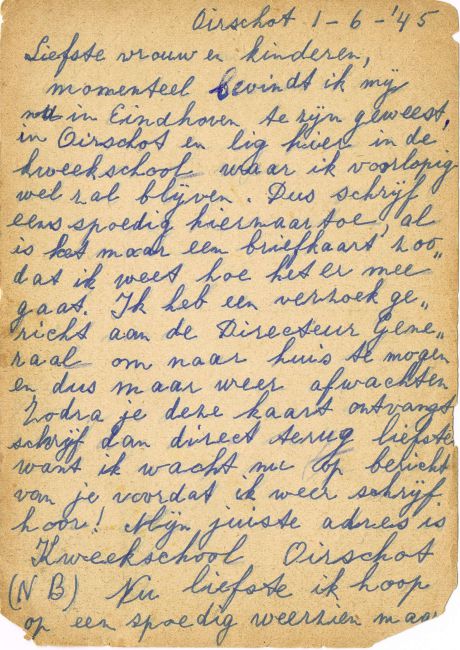 29 Briefkaart Pa uit Oirschot, 1-6-'45 voorkant.jpg